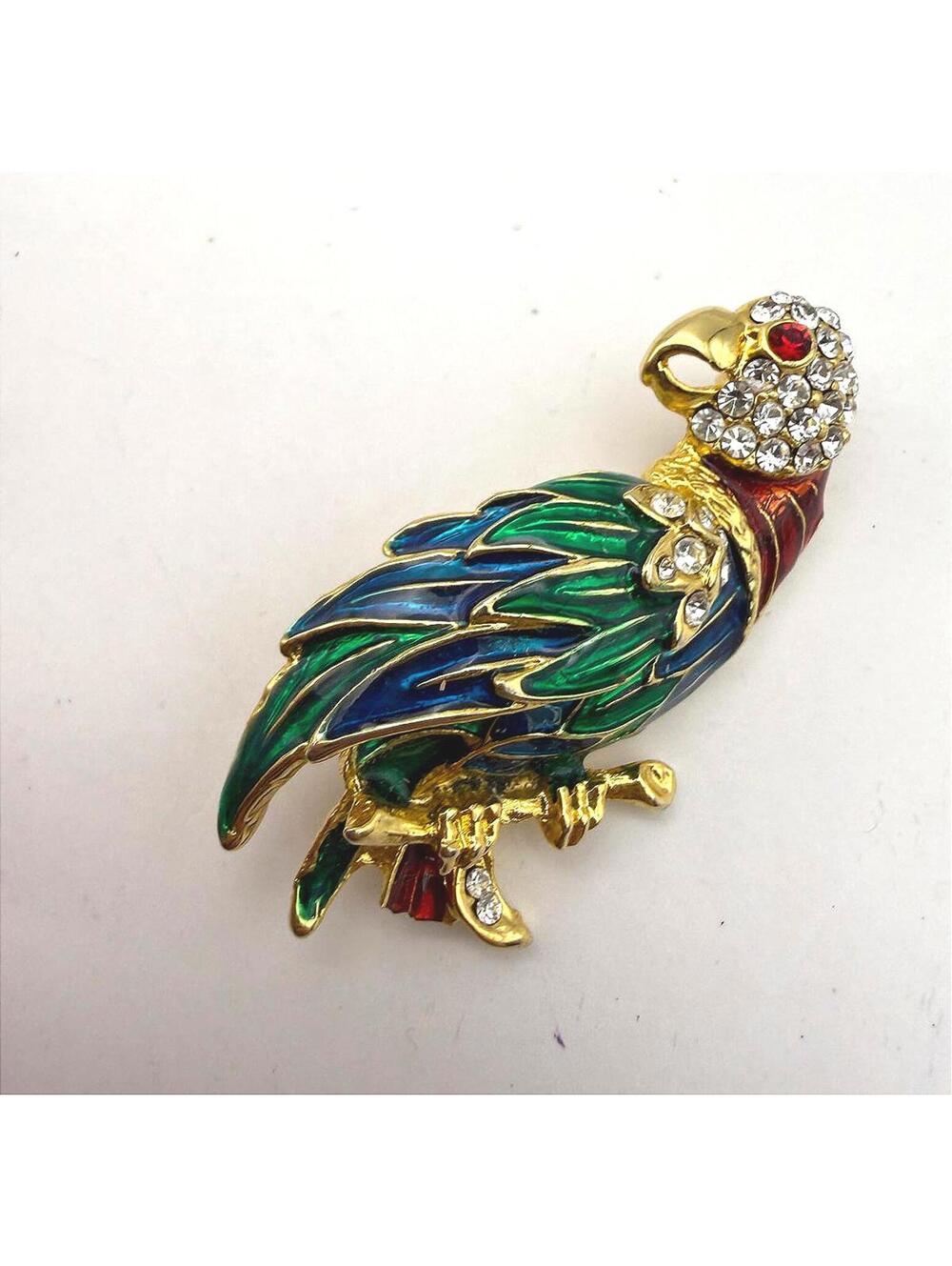 Vintage Parrot Brooch with Colorful Enamel and Rhinestones
